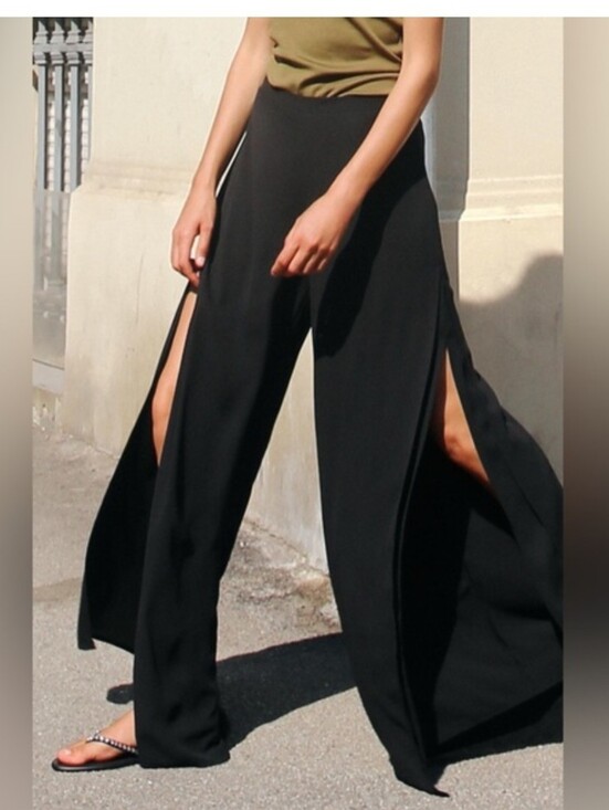 Zara Pants - Zara Side Slit Wide Leg Black Lightweight Pants